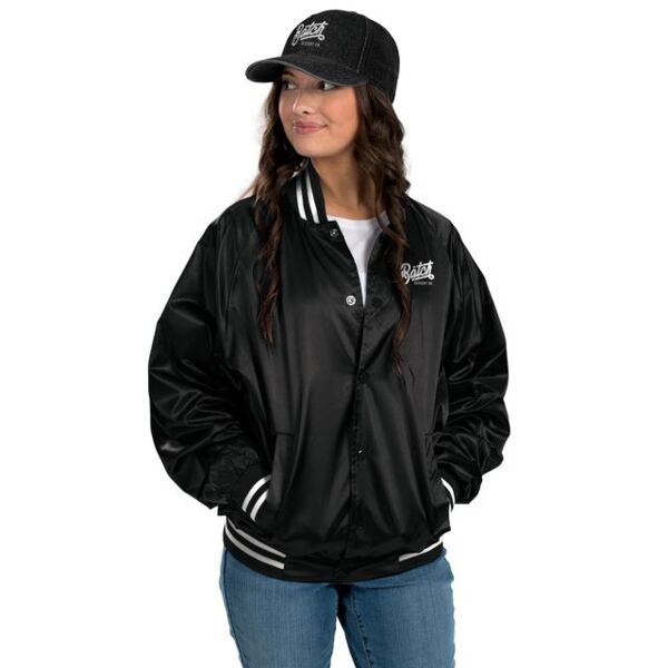 Satin Baseball Jacket/Striped Trim Thumbnail